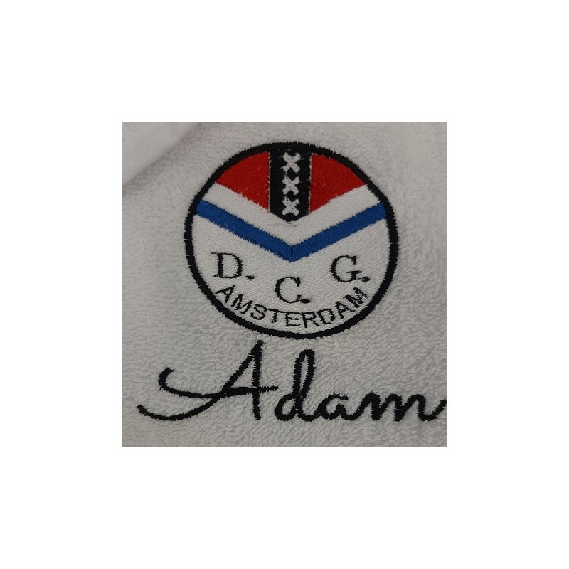 Logo geborduurd op Badjas DCG Amsterdam